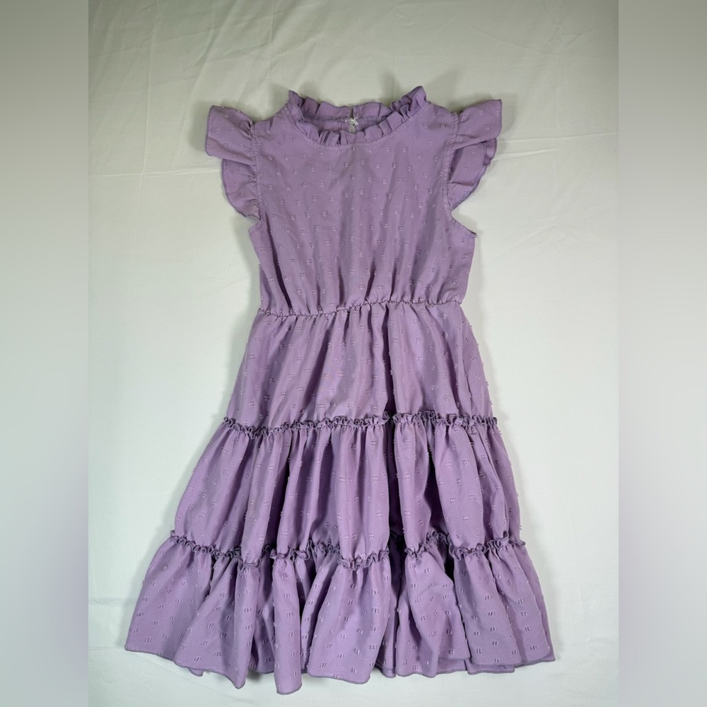 MARIE NICOLE CLOTHING Girls' Lavender Swiss Dot‎ Tiered Ruffle Dress Size 5XL